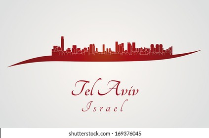 Tel Aviv skyline in red and gray background in editable vector file