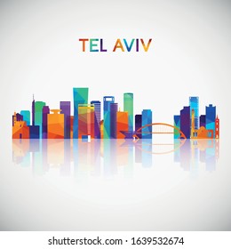 Tel Aviv skyline silhouette in colorful geometric style. Symbol for your design. Vector illustration.