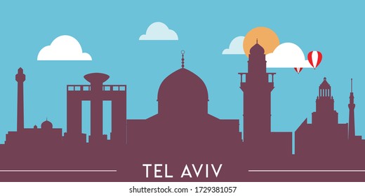 Tel Aviv skyline silhouette flat design vector illustration