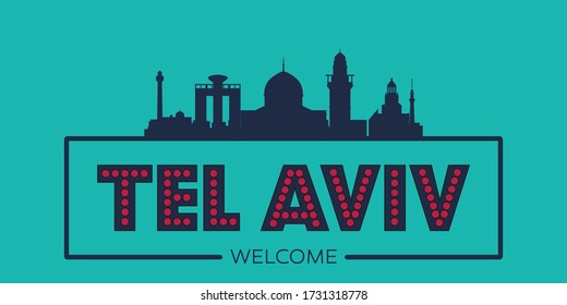 Tel Aviv skyline silhouette flat design typographic vector illustration.