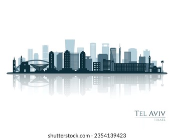 Tel Aviv skyline silhouette with reflection. Landscape Tel Aviv, Israel. Vector illustration.