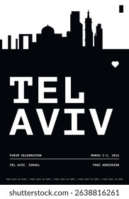 Tel Aviv typography minimalist vector poster for national event, public holiday, independence day, festival layout. Brochure, leaflet, flyer, presentation image template for Israel city