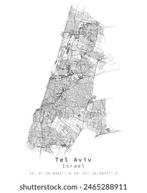 Tel Aviv,Israel,accurate map,Urban detail Streets Roads Map  ,vector element template image for marketing ,product ,wall art and poster prints.