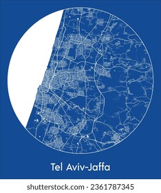 Tel Aviv-Jaffa Israel Asia City Map blue print round Circle vector illustration