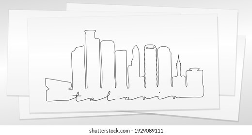 Tel Aviv-Yafo, Israel Doodle Skyline Hand Drawn. City One Line Art Illustration Landmark. Minimalistic Sketch Pen Background.