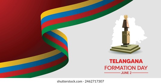 Telangana Formation Day 2 june flag ribbon vector poster