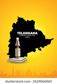 Telangana dia de formação 2 junho marco no mapa vetor cartaz