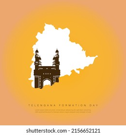 Telangana Formation day vector illustration with Telangana map and Charminar.