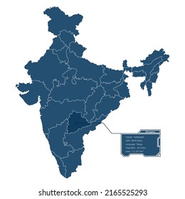 Telangana resaltó en el mapa indio con un cuadro de diálogo holográfico que representa información sobre la imagen vectorial telangana.