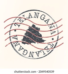 Telangana, India Stamp Map Postal. Silhouette. Passport Round Design. Vector Icon. Design Retro Travel National Symbol.