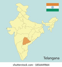 Telangana, map of India with state borders