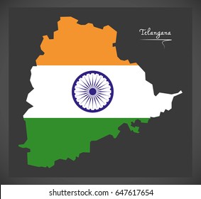 Telangana map with Indian national flag illustration