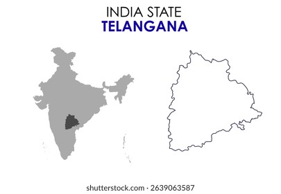 Telangana state map of India. Telangana map vector illustration. Telangana vector map on white background.