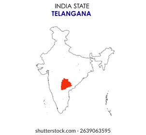 Telangana state map of India. Telangana map vector illustration. Telangana vector map on white background.