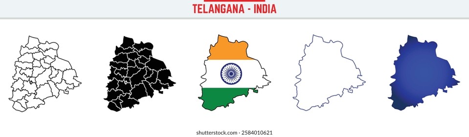 Telangana, State, TS, Outline Icon – India Map Silhouette Vector. India map editable stroke outline icon