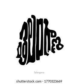 Telangana written in telugu language. Telangana map lettering. 