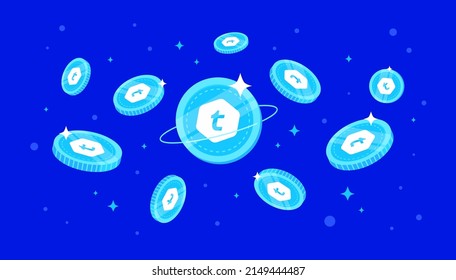 Telcoin (TEL) coins falling from the sky. TEL cryptocurrency concept banner background.