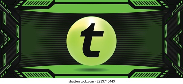 Telcoin TEL crypto currency coin logo on a futuristic vector banner and background. Eps10 financial technology concept template. 