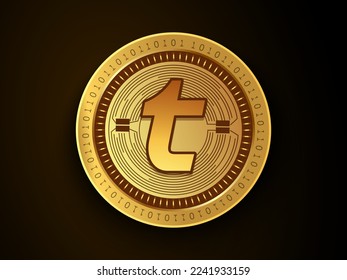 Telcoin (TEL) crypto currency symbol and logo on gold coin. Virtual money concept token based on blockchain technology. 