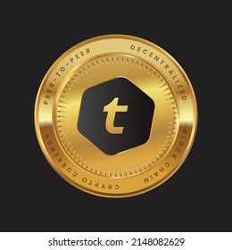 Telcoin (TEL) crypto currency token logo on gold coin black themed design. vector illustration for cryptocurrency symbols or icons. can used for banner, poster, financial projects, web, background.