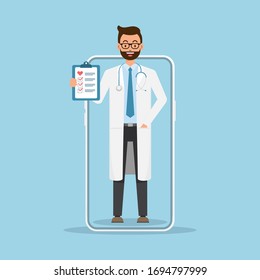 Tele Consultation Online with Doctor in Mobile Application Technology Concept. Vector flat illustration