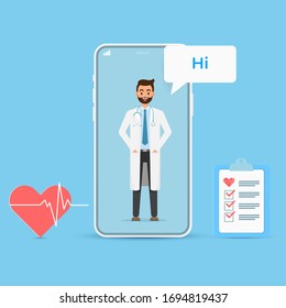 Tele Consultation Online with Doctor in Mobile Application Technology Concept. Vector flat illustration