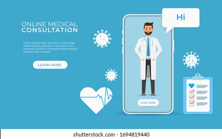 Tele Consultation Online with Doctor in Mobile Application Technology Concept. Vector flat illustration