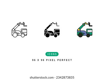 Tele Handler Icon. Construction Truck Vehicle Symbol Stock Illustration. Vector Line Icons For UI Web Design And Presentation