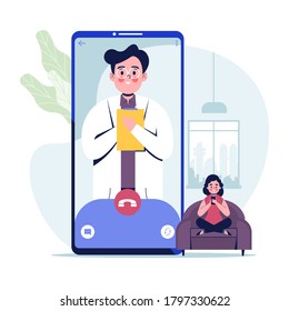 Tele medicine medical consultant concept coronavirus outbreak pandemic healthcare. Flat design vector illustration