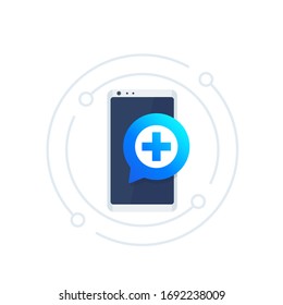 Tele medicine, online medical consultation icon with phone