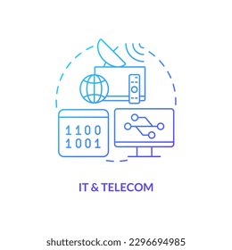 IT and telecom blue gradient concept icon. Communications. Version control system end user industry abstract idea thin line illustration. Isolated outline drawing. Myriad Pro-Bold font used
