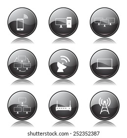 Telecom Communication Black Vector Button Icon Design Set 2