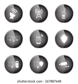 Telecom Communication Black Vector Button Icon Design Set