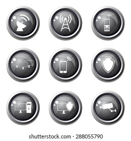 Telecom Communication Black Vector Button Icon Design Set