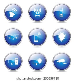 Telecom Communication Blue Vector Button Icon Design Set