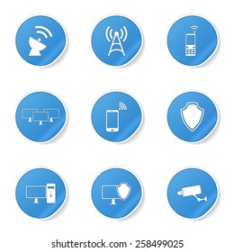 Telecom Communication Blue Vector Button Icon Design Set