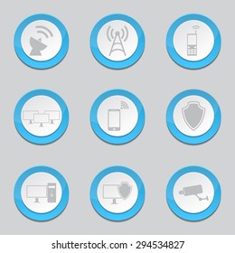 Telecom Communication Blue Vector Button Icon Design Set