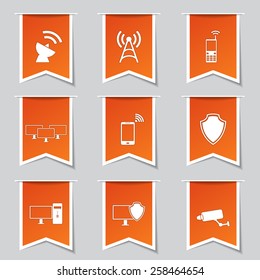 Telecom Communication Label Vector Orange Icon Design Set