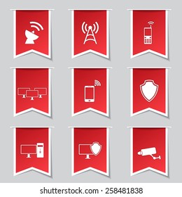 Telecom Communication Label Vector Red Icon Design Set
