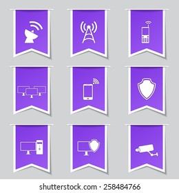 Telecom Communication Label Vector Violet Icon Design Set
