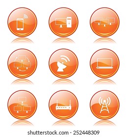 Telecom Communication Orange Vector Button Icon Design Set 2