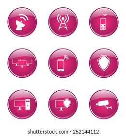Telecom Communication Pink Vector Button Icon Design Set