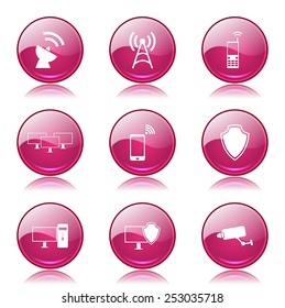 Telecom Communication Pink Vector Button Icon Design Set