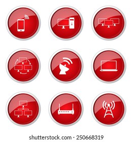 Telecom Communication Red Vector Button Icon Design Set 2