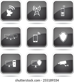 Telecom Communication Square Vector Black Button Icon Design Set