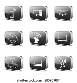 Telecom Communication Square Vector Black Button Icon Design Set 2