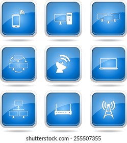 Telecom Communication Square Vector Blue Icon Design Set 2
