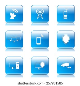 Telecom Communication Square Vector Blue Icon Design Set