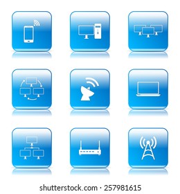 Telecom Communication Square Vector Blue Icon Design Set 2