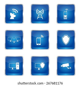 Telecom Communication Square Vector Blue Icon Design Set